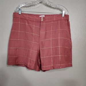 Liz‎ Claiborne Size 14 Women's Rose Linen Blend Shorts Windowpane Plaid Summer